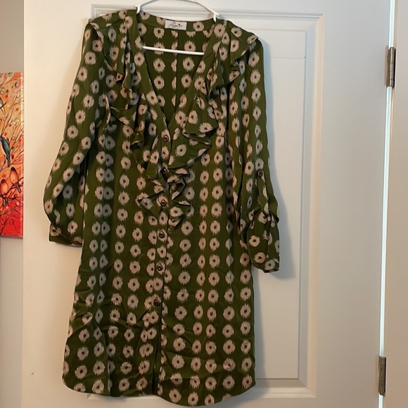 81 POPPIES Shirt Dress Silk. Green Mini Dress size 6? - Picture 4 of 7